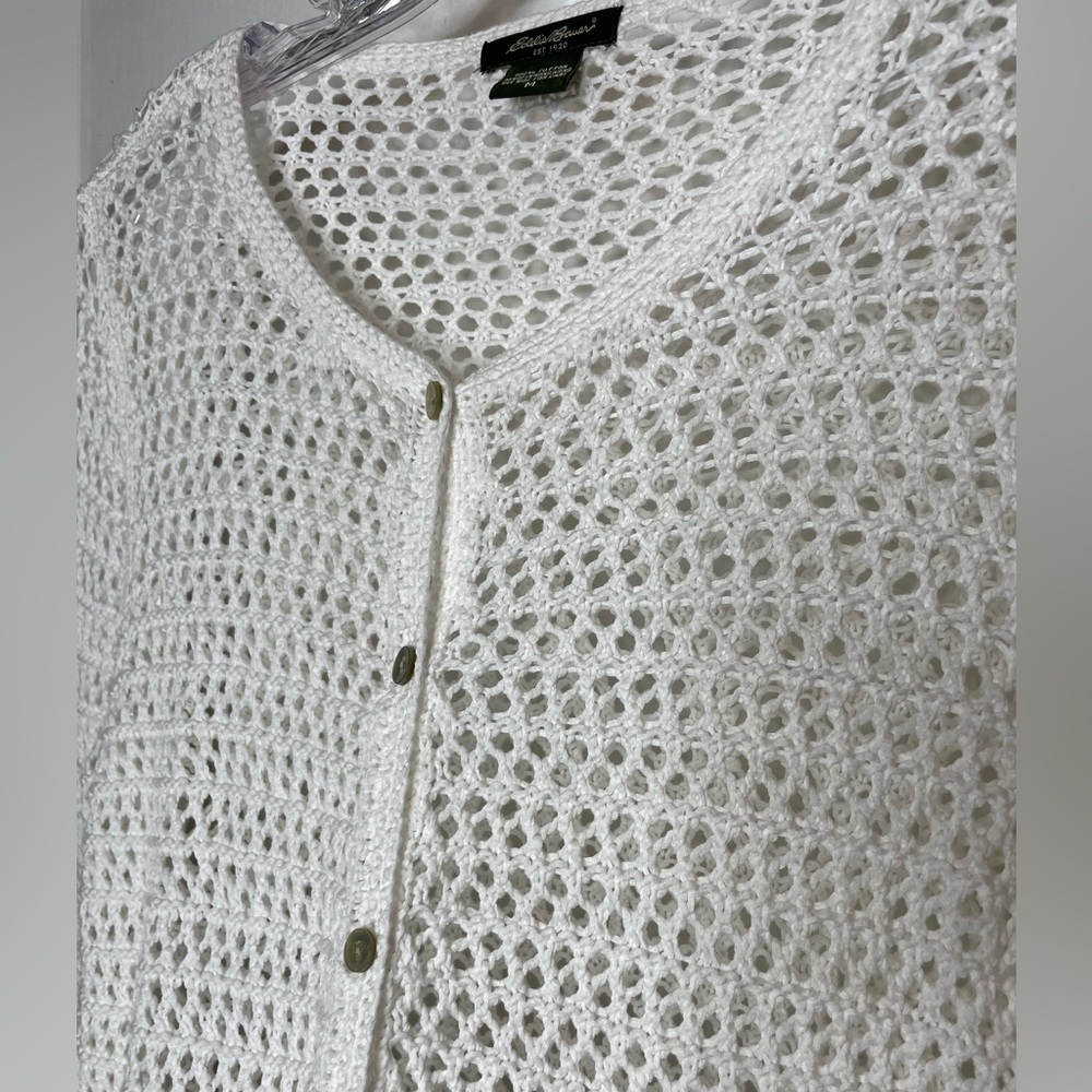 White Open Stitch Button Down Cardigan Sweater 10… - image 3